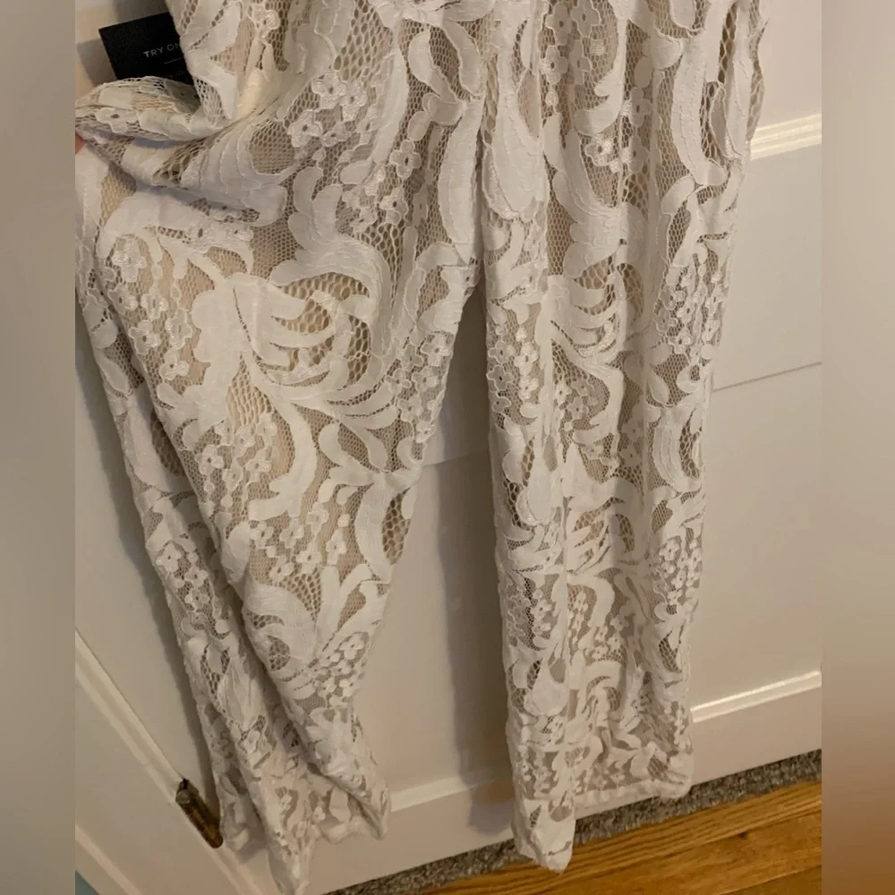 NWT Lulus Enamored With You White Lace Wide-Leg Jumpsuit, Womens Size XS
